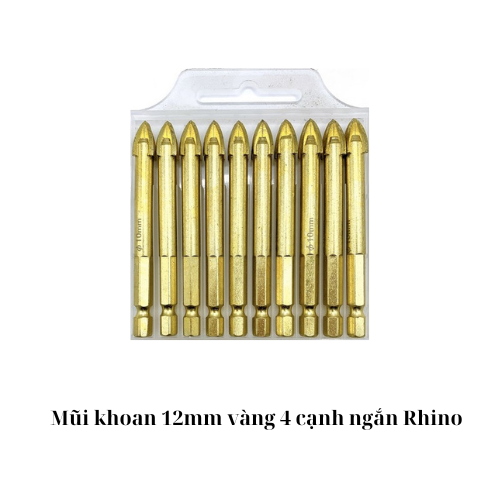 Mũi khoan 12mm vàng 4 cạnh ngắn Rhino